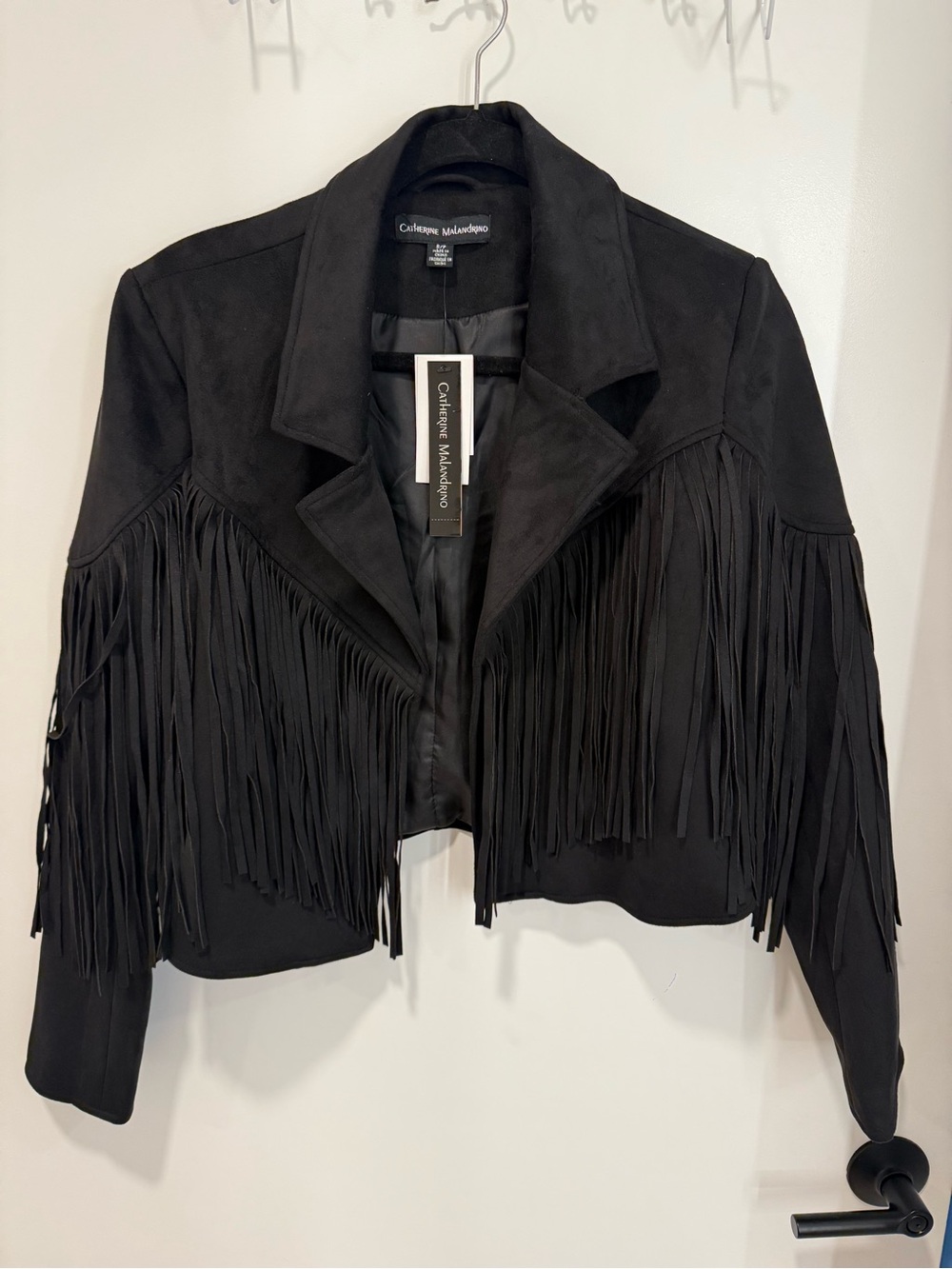 Catherine Malandrino Black Suede Fringe Cropped Jacket